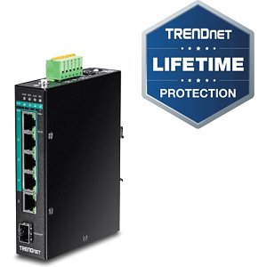 TRENDnet 6-Port Hardened Industrial Gigabit Poe+ Layer 2 Managed DIN-Rail Switch, 4 x Gigabit PoE+ 802.3at Ports, 1 x Gigabit Port, 1 x Gigabit SFP Slot, 120W Power Budget, Black, TI-PG541i