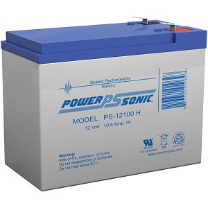 Power Sonic PS12100H PS Series, 12V, 10.5Ah, 6 Cells, Sealed Lead Acid Rechargable Battery, 20-Hr Rate Capacity
