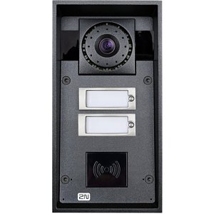 2N IP Force 2-Button Intercom Door Station Module with Camera and Speaker, Supports Card Readers, Black