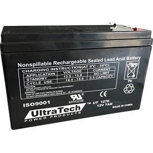 Ultratech IM-1270 Ultratech, 12V 7Ah Sealed Lead Acid Rechargeable Battery, 20-Hr Rate Capacity, Nonspillable