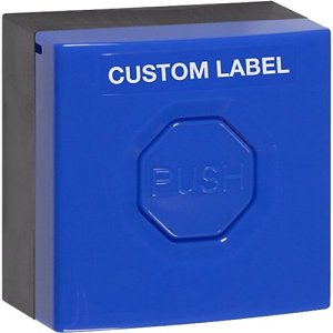 STI-SS3-9B04-CL Latching Button, Dual Mount, DPCO, Blue Custom Label