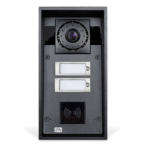2N IP Force 2-Button Intercom Door Station Module with Speaker, IP69K, 12VDC, Supports Card Readers, Black