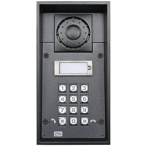 2N IP Force 1-Button Intercom Door Station Module with Keypad and Speaker, IP69K, 12VDC, Black