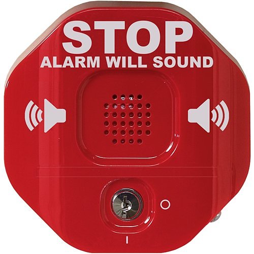 STI-6400-SP Exit Stopper Multifunction Door Alarm, STOP ALARM WILL SOUND in Spanish Text