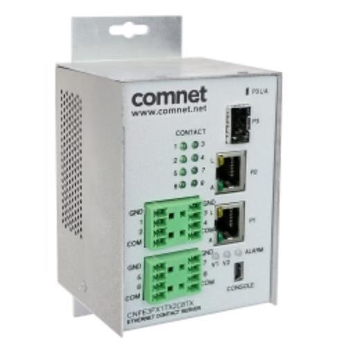 Comnet CNFE3FX1TX2C8RX/M Intelligent Ethernet Switch with Contact Server, 3 Port, 8 Output, DIN Mount