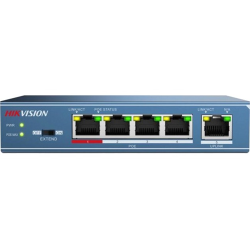 Conmutador Ethernet Hikvision DS-3E0105P-E 5 - 4 Red, 1 Uplink - Par trenzado - 2 Capa compatible