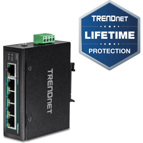 Conmutador Ethernet TRENDnet  TI-PE50 5 - Nuevo - 2 Capa compatible - Par trenzado - Riel DIN montable, Montable en Pared
