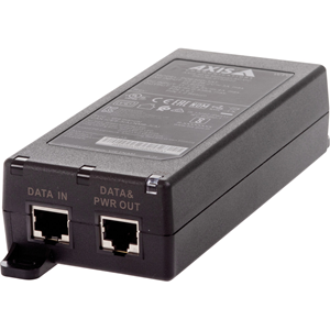 Inyector PoE AXIS - 24 V AC Entrada - 56 V DC Salida - Gigabit Ethernet Puerto(s) de entrada - PoE Puerto(s) de salida - 30 W - Montable en paredes/Estantes/ Guías DIN - Negro