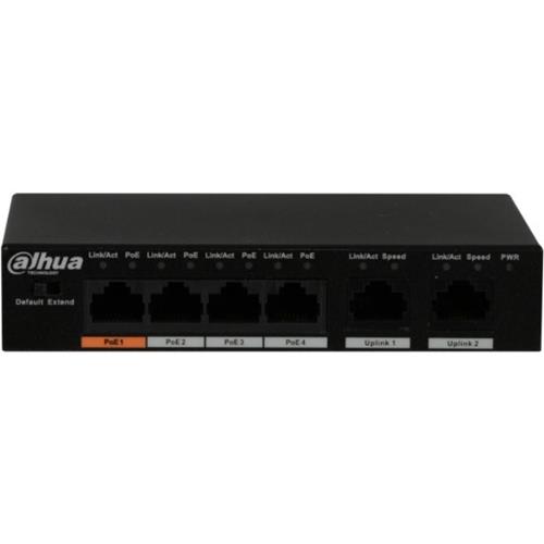 Dahua PFS3006-4ET-60 Desktop Series, Commercial 6-Port Unmanaged 2-Layer PoE Switch, 4 × RJ45 10-100M, 60W