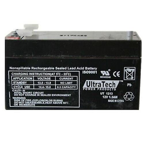 Ultratech IM-1213 Ultratech, 12V 1.3Ah Sealed Lead Acid Rechargeable Battery, 20-Hr Rate Capacity, Nonspillable 